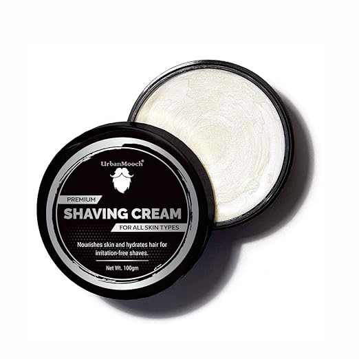 Premium shaving cream men by UrbanMooch, rich in natural moisturizers, perfect for sensitive skin, thick stubble, and a luxurious shaving routine.