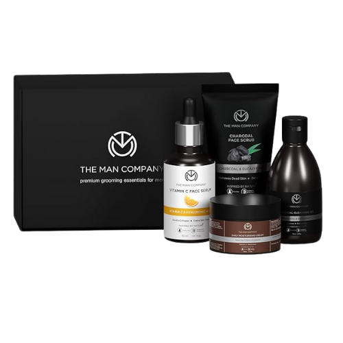 The Man Company men facial kit with aloe vera scent for brightening and nourishing skin.