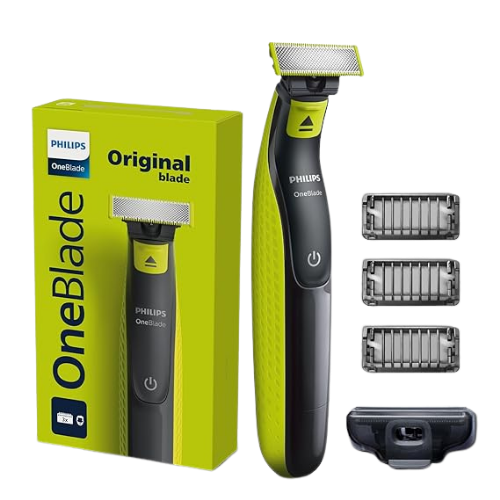 Close-up of an electric beard trimmer with adjustable settings