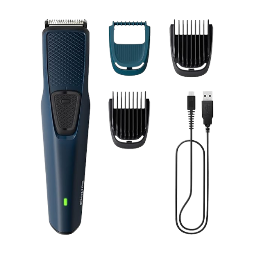 Blue Philips beard trimmer with multiple length settings and DuraPower technology, trusted worldwide as the best male trimmer.