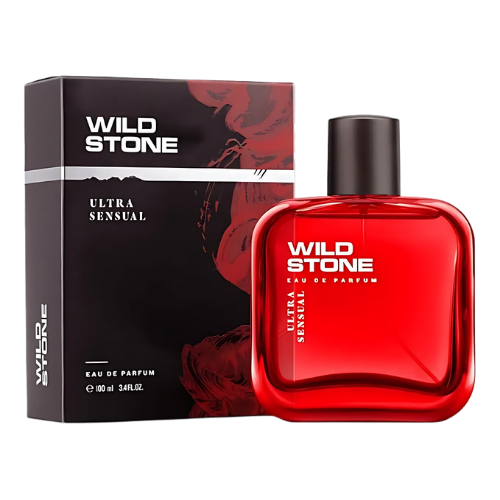 Wild Stone Ultra Sensual 100ml Eau de Parfum spray for men, featuring refreshing citrus, aromatic top notes, a warm spicy heart of cardamom, coriander, and juniper, and a luxurious woody base of dry amber, moss, and patchouli. This best long lasting perfume is perfect for active men seeking confidence, sophistication, and a memorable scent for daily wear, travel, social events, and special occasions.